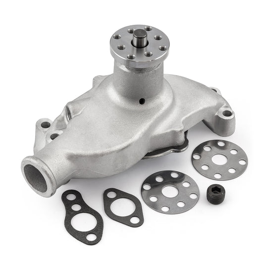 Bomba de agua corta de aluminio de alto volumen para Chevy SBC 350 sin puerto de calefacción [satinado]
