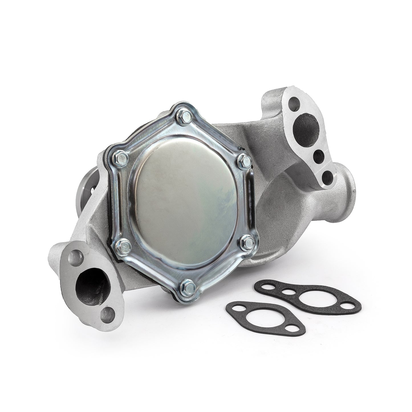 Bomba de agua corta de aluminio de alto volumen para Chevy SBC 350 sin puerto de calefacción [satinado]