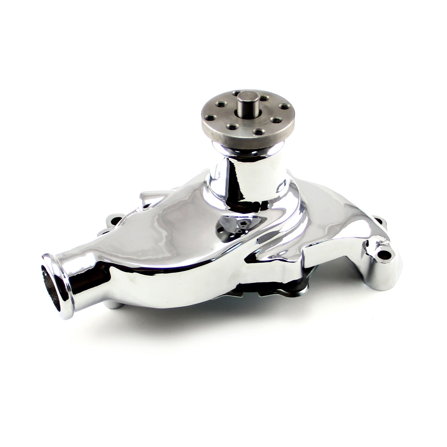 Bomba de agua corta de aluminio de alto volumen para Chevy SBC 350 sin puerto de calefacción [cromada]