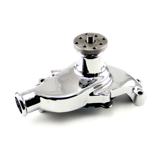 Bomba de agua corta de aluminio de alto volumen para Chevy SBC 350 sin puerto de calefacción [cromada]