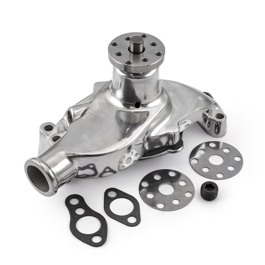 Bomba de agua corta de aluminio de alto volumen para Chevy SBC 350 sin puerto de calefacción [pulida]