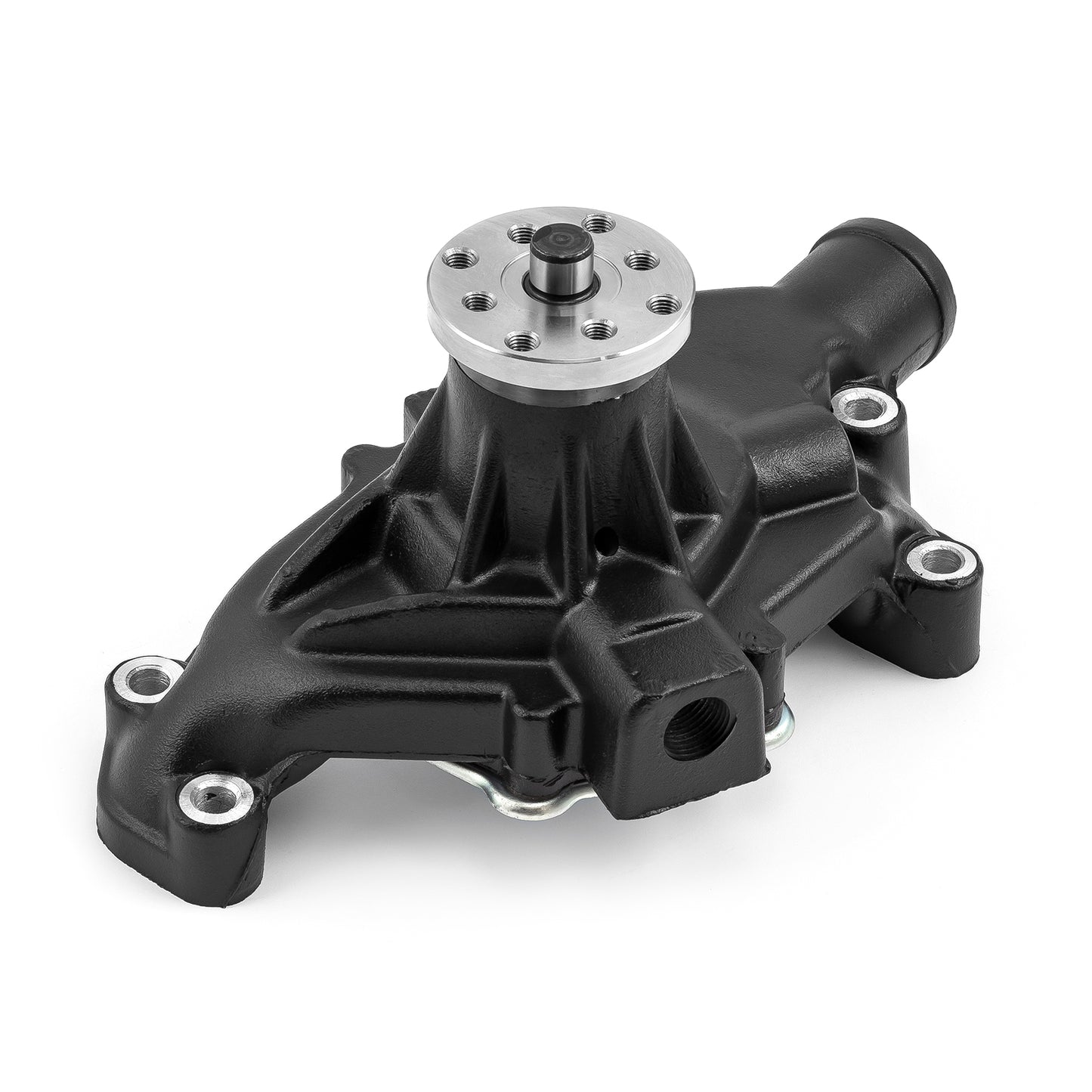 Bomba de agua corta de aluminio de alto volumen para Chevy SBC 350 con puerto de calefacción [Negro]