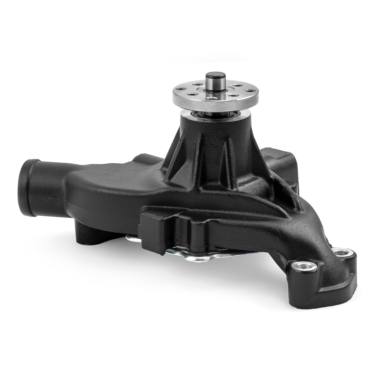 Bomba de agua corta de aluminio de alto volumen para Chevy SBC 350 con puerto de calefacción [Negro]
