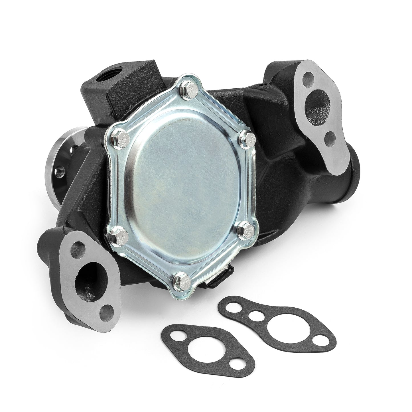 Bomba de agua corta de aluminio de alto volumen para Chevy SBC 350 con puerto de calefacción [Negro]