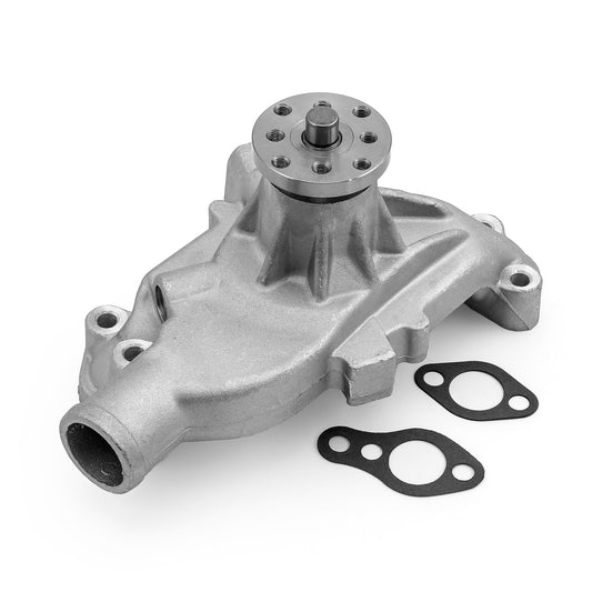 Bomba de agua corta de aluminio de alto volumen para Chevy SBC 350 con puerto de calefacción [satinado]