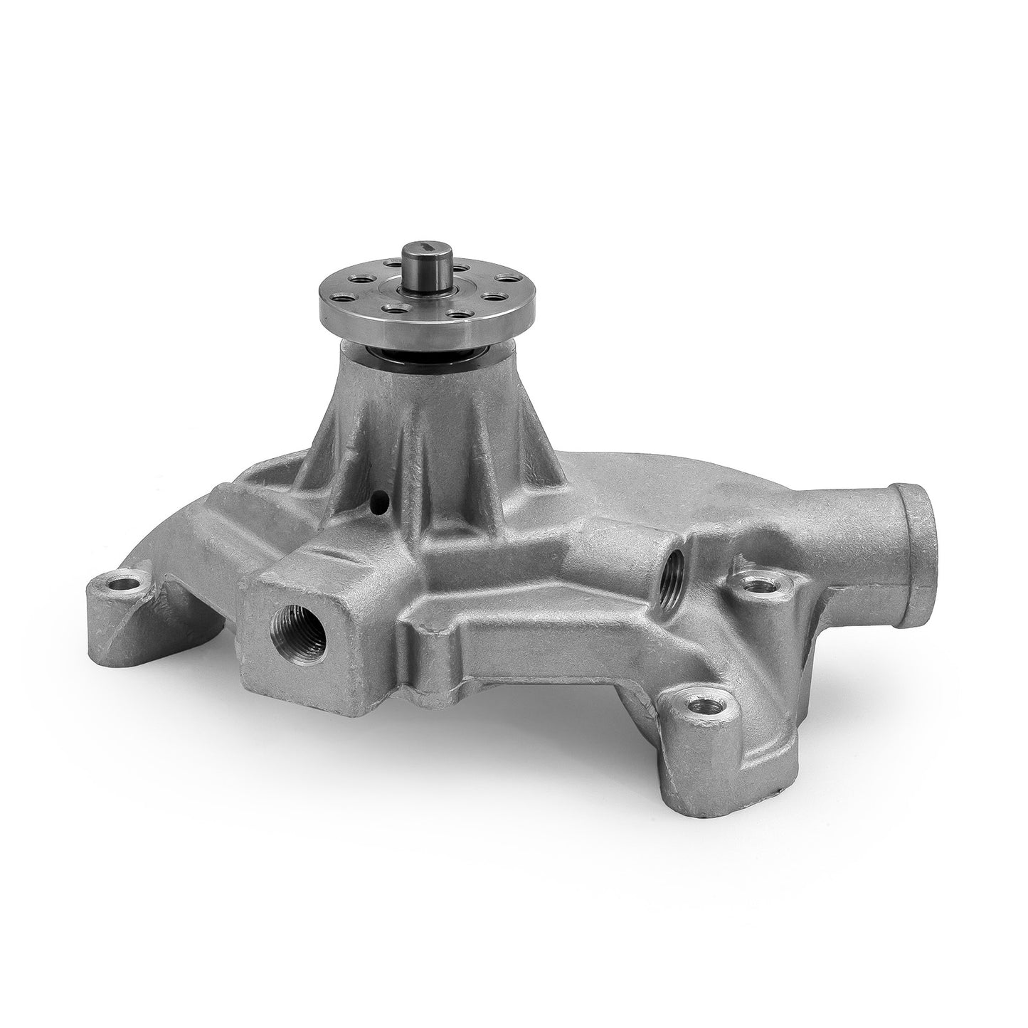 Bomba de agua corta de aluminio de alto volumen para Chevy SBC 350 con puerto de calefacción [satinado]