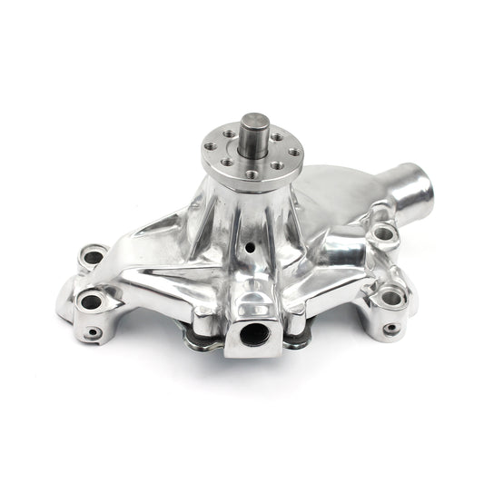 Bomba de agua corta de aluminio pulido de alto volumen Chevy SBC 350 con puerto de calefacción