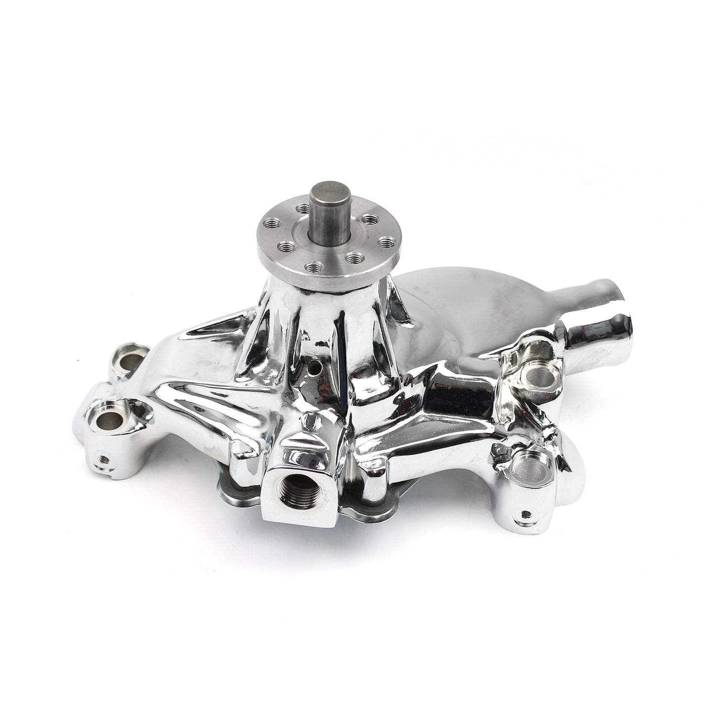 Chevy SBC 350 High Volume Aluminum Short Water Pump with Heater Port [Chrome]