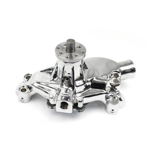 Chevy SBC 350 High Volume Aluminum Short Water Pump with Heater Port [Chrome]