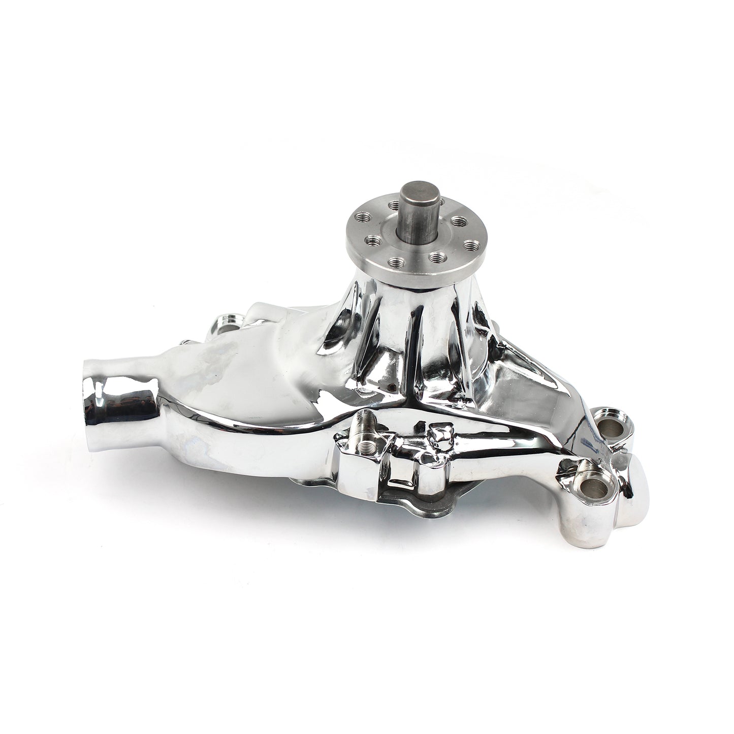 Bomba de agua corta de aluminio de alto volumen para Chevy SBC 350 con puerto de calefacción [cromada]