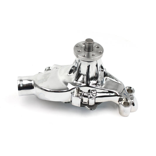 Bomba de agua corta de aluminio de alto volumen para Chevy SBC 350 con puerto de calefacción [cromada]