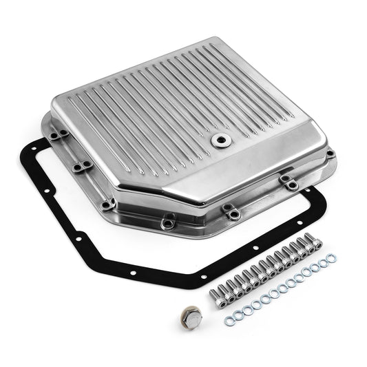Cárter de aceite de transmisión de aluminio con aletas Turbo TH350 pulido