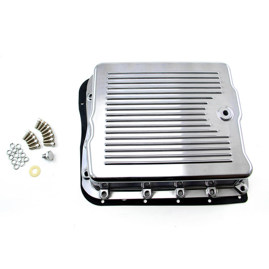 Cárter de aceite de transmisión de aluminio con aletas Turbo 700R4 pulido (con pernos y junta)
