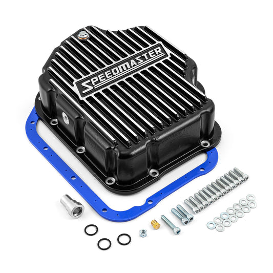 Cárter de aceite de transmisión de alto volumen de aluminio Turbo 400 TH400 con aletas fundidas en negro