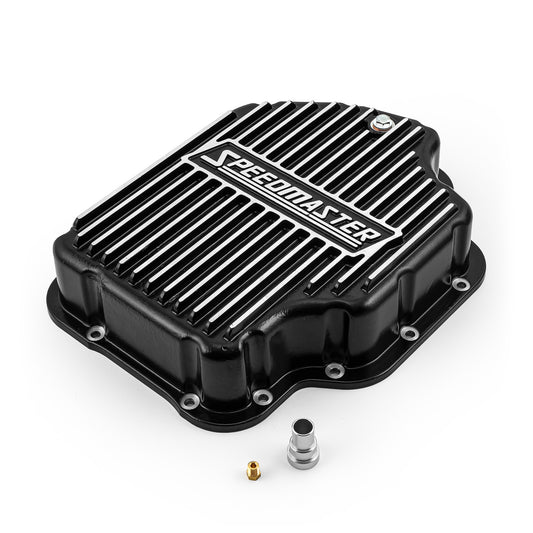 Cárter de aceite de transmisión de alto volumen de aluminio Turbo 400 TH400 con aletas fundidas en negro