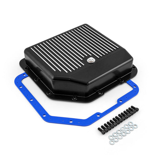 Cárter de aceite de transmisión de aluminio de capacidad extra con aletas negras para GM Turbo TH350