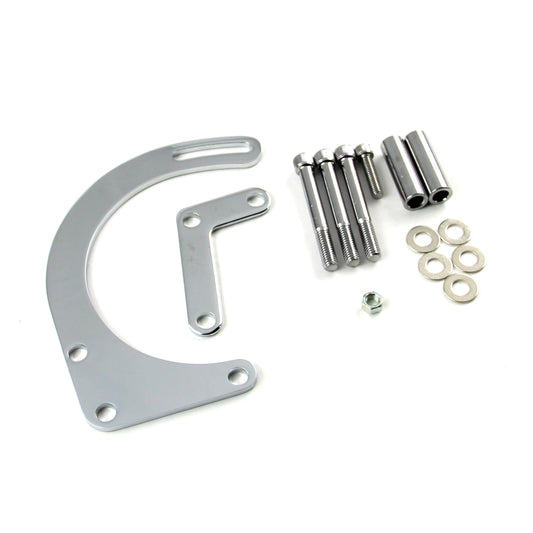 Chevy SBC 350 Swp Low Mount LH Side Alternator Bracket Kit Chrome