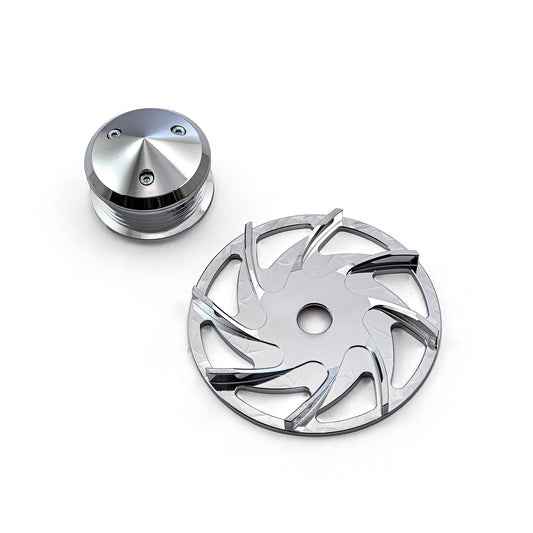 Kit de polea y ventilador de alternador con serpentina de seis ranuras plateadas para Chevy Ford