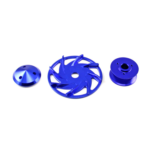 Kit universal de polea y ventilador de alternador con serpentina de 6 ranuras para Chevy y Ford, color azul