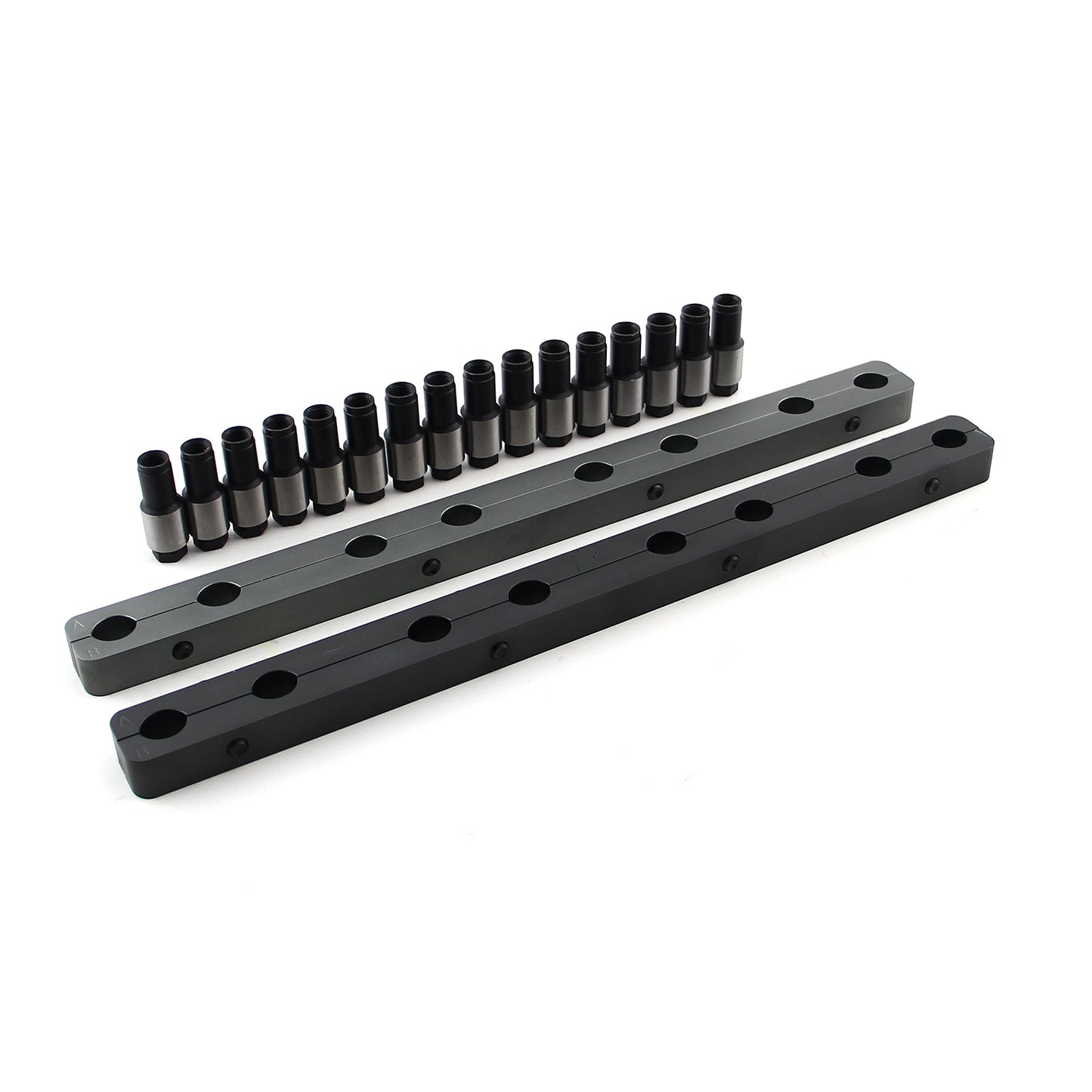 Ford SB 289 302 351 Windsor Rocker Stud Girdle Kit Black With 3/8" Polylock Nuts
