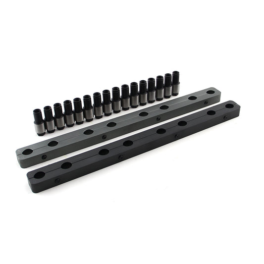 Ford SB 289 302 351 Windsor Rocker Stud Girdle Kit Black With 3/8" Polylock Nuts