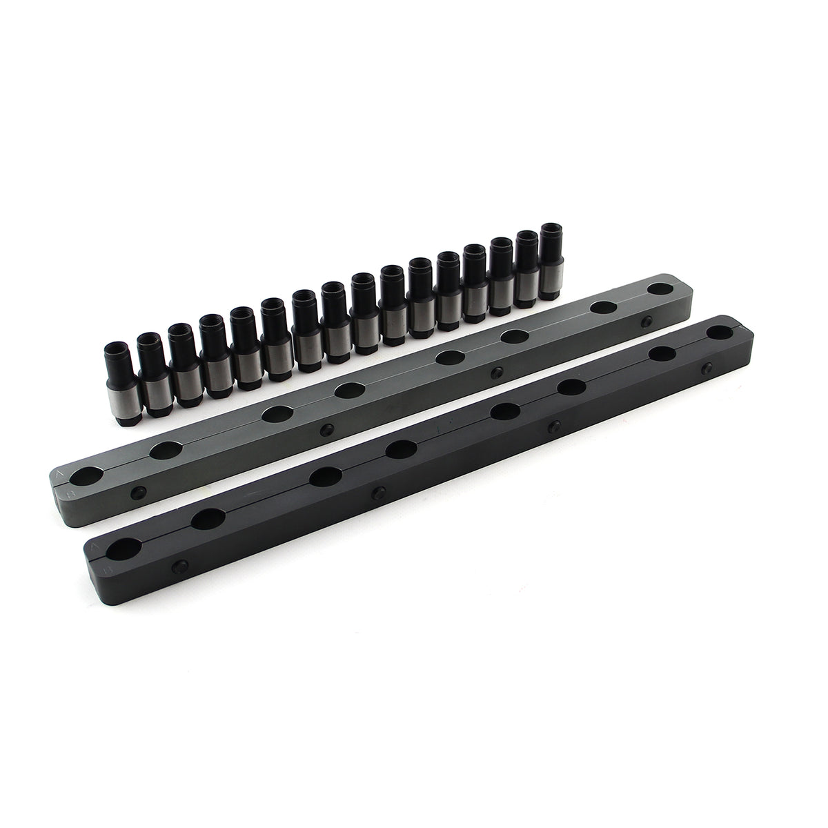Ford SB 289 302 351 Windsor Rocker Stud Girdle Kit Black With 3/8" Polylock Nuts