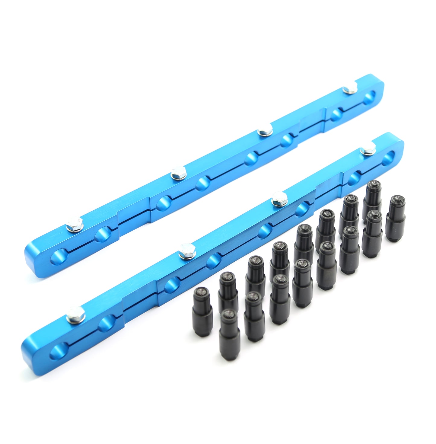 Kit de cinturón de balancín azul con tuercas Polylock para Oldsmobile 400, 425 y 455 [Cabezal OEM]