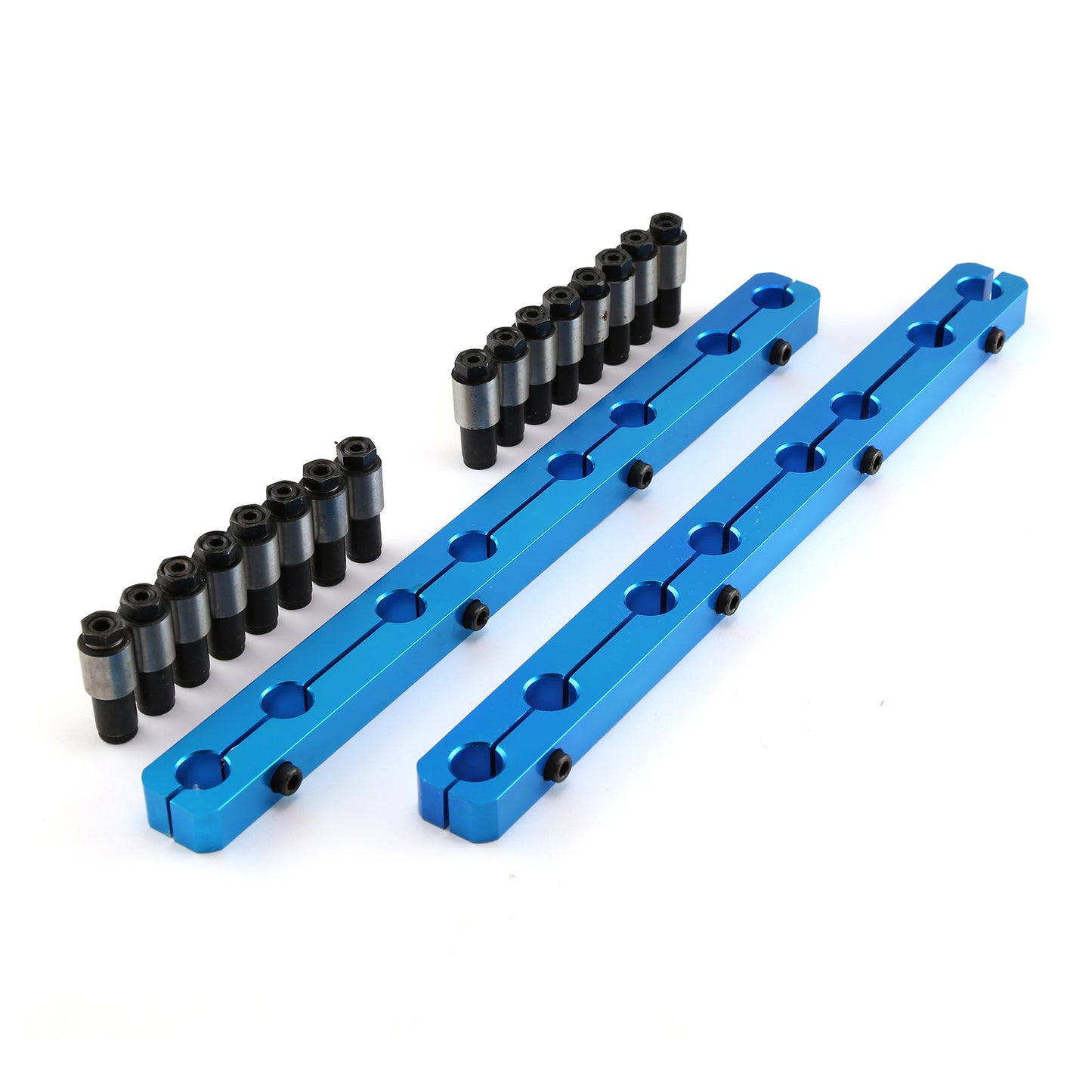 Ford SB 289 302 351 Windsor Rocker Stud Girdle Kit Blue With 3/8" Polylock Nuts