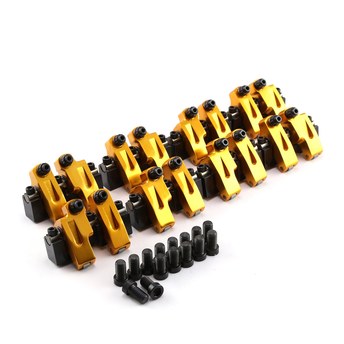 Brazos basculantes de rodillos de montaje en eje Chevy SBC 350 de 15 grados y 1,6 pulgadas, 0,450 pulgadas de interior y 0,180 pulgadas de exterior.
