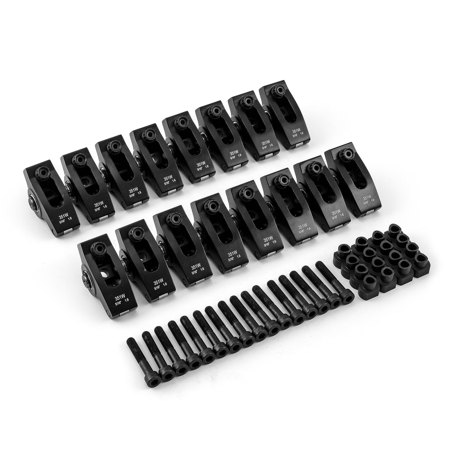 Juego de balancines de aluminio Ford SB 289 302 Windsor ajustables con montaje de perno de 5/16" 1.6" [Negro]