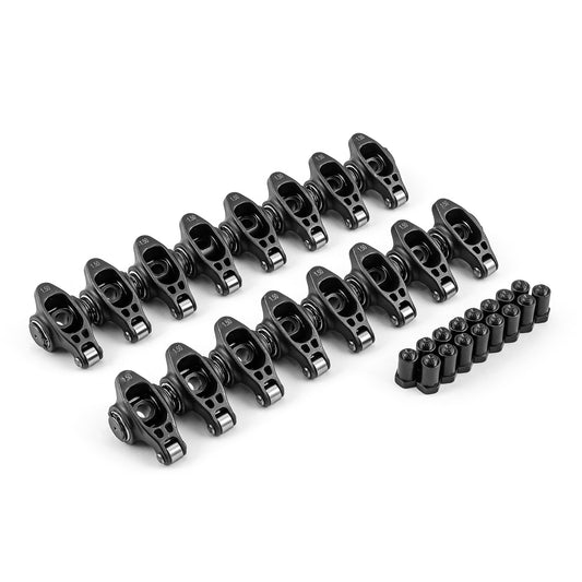 Juego de balancines de rodillos de cromo-molibdeno ultra negro de 3/8" para Chevy SBC 350, relación 1.5