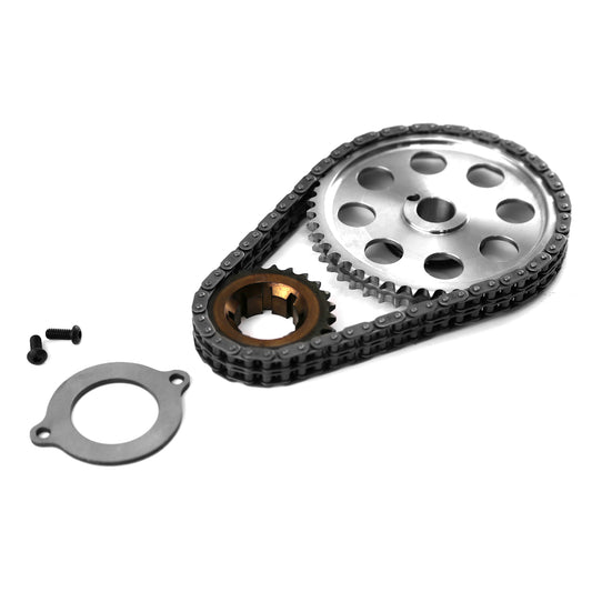 Kit de cadena de distribución de acero billet de 9 ranuras y doble rodillo para Ford 302 351C Cleveland