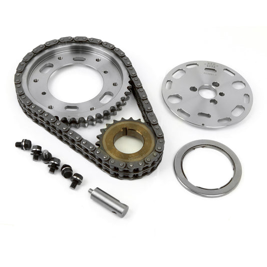 Kit de cadena de distribución de acero billet ajustable de 2 piezas y doble rodillo para Chevy SBC 350