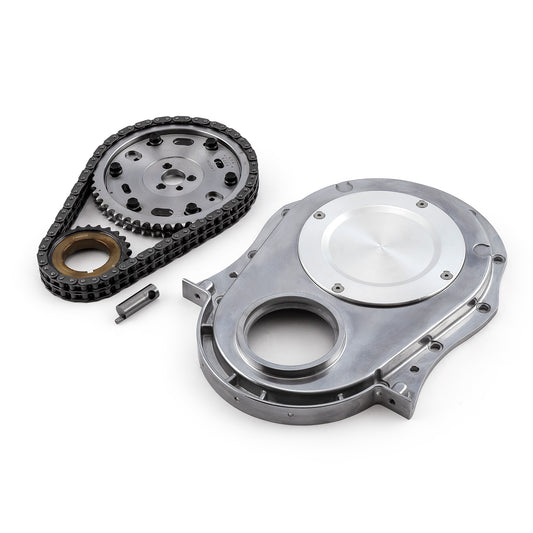 Kit de cadena de distribución y cubierta de acero billet ajustable de 2 piezas para Chevy BBC 454 con doble rodillo