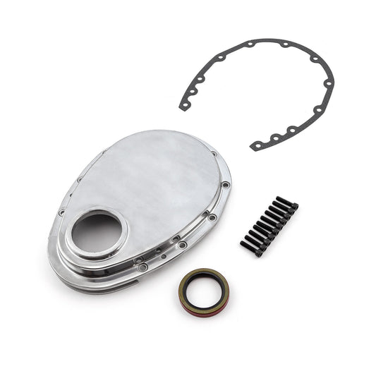Chevy SBC 350 Aluminum Timing Chain Cover Polished w/Gasket, Seal & Bolts