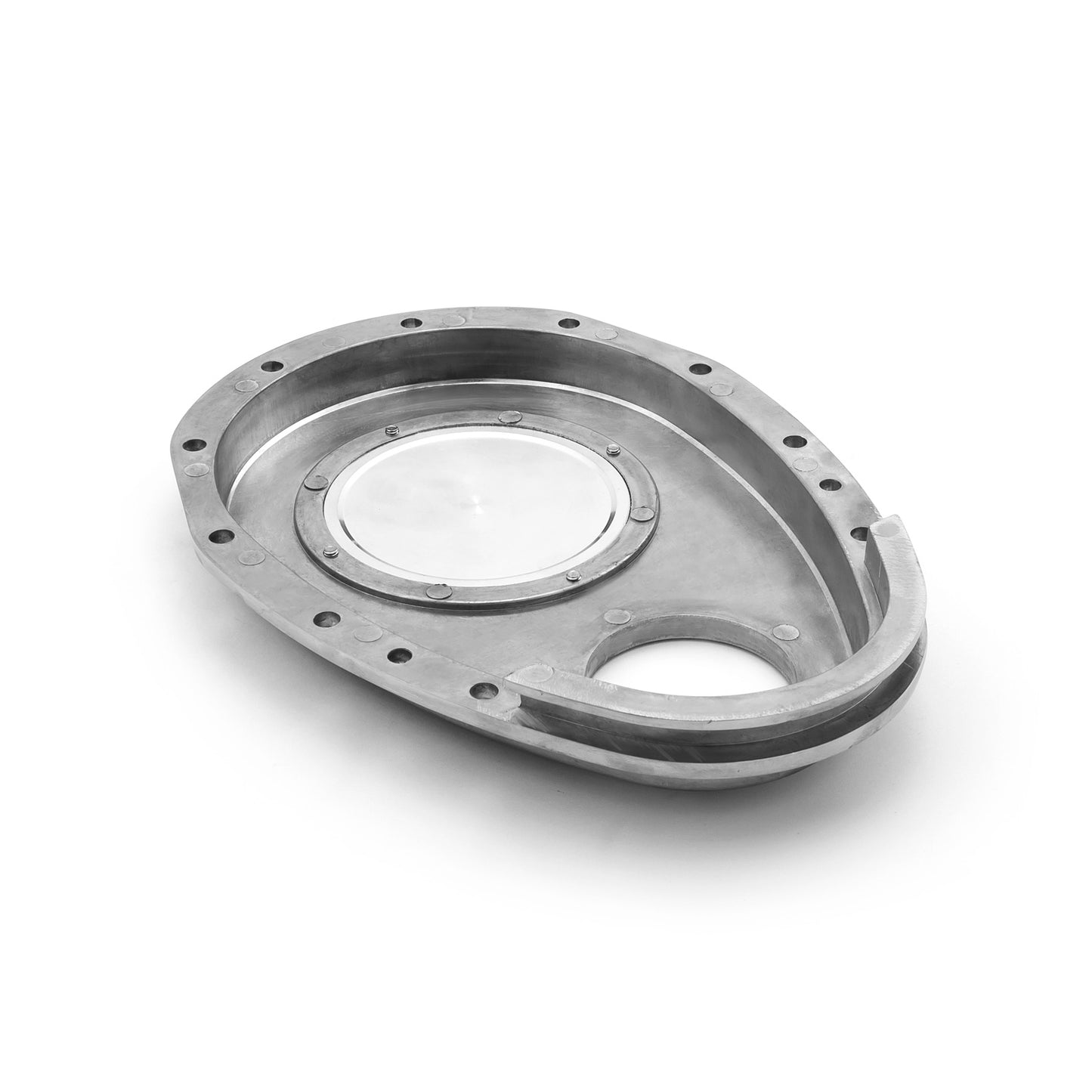 Cubierta de cadena de distribución de aluminio pulido de 2 piezas para Chevy SBC 350 con placa de inspección