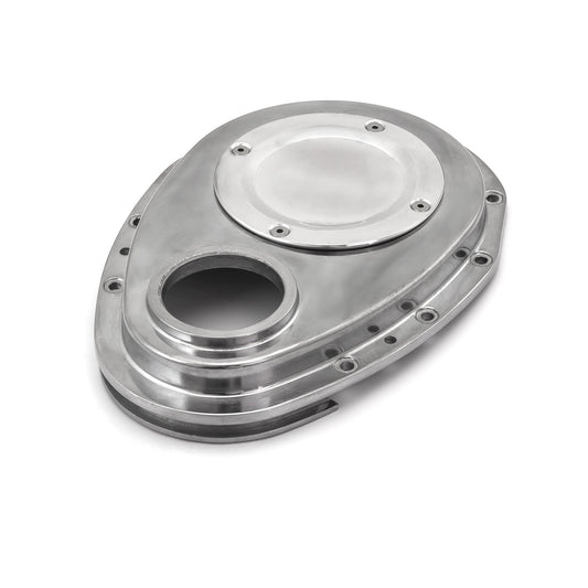 Cubierta de cadena de distribución de aluminio pulido de 2 piezas para Chevy SBC 350 con placa de inspección