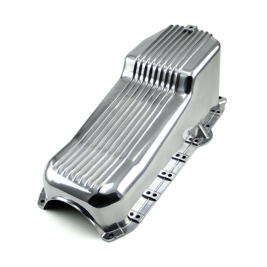 Cárter de aceite de aluminio pulido con aletas para Chevy SBC 350 (1 unidad, Rms, 1986 en adelante)