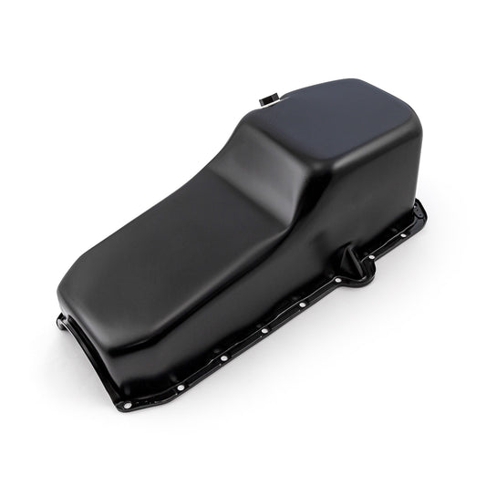 Cárter de aceite de repuesto para Chevy SBC 350 (2 piezas, 1980-85, lado de la transmisión) [Negro]