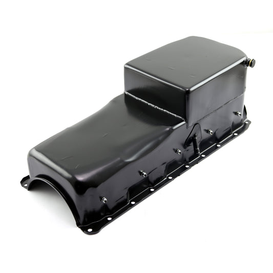 Cárter trasero de 2 piezas para Chevy BBC 454 de 6 cuartos de galón, cárter de aceite de arrastre negro con bandeja de corrección de deriva atornillable