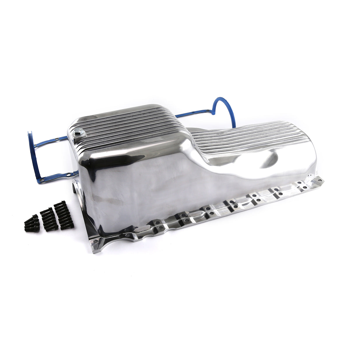 Kit de cárter de aceite y junta de aluminio pulido con aletas para Chevy SBC 350 (1 pieza, Rms, 1986 en adelante)