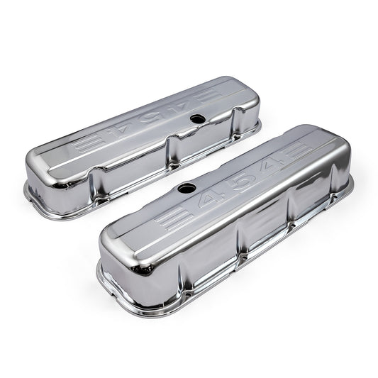 Tapas de válvulas de acero cromado "454 Stamped" para Chevy BBC 454 - Altas con orificio deflector