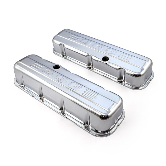 Tapas de válvulas de acero cromado "396 Stamped" para Chevy BBC 454 - Altas con orificio deflector