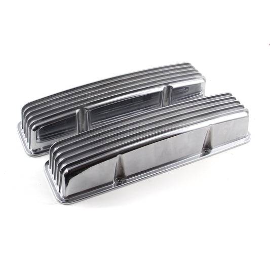 Chevy SBC 350 Nostalgic Finned Aluminum Valve Covers - Tall w/o Holes