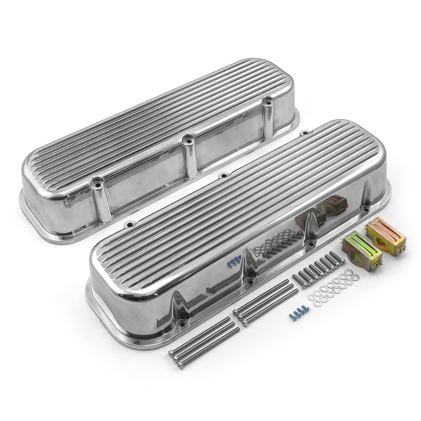 Tapas de válvulas de aluminio con aletas nostálgicas para Chevy BBC 454 - Altas sin orificio