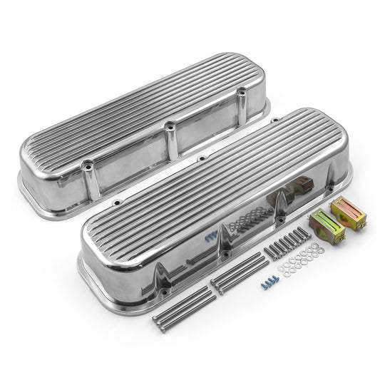 Tapas de válvulas de aluminio con aletas nostálgicas para Chevy BBC 454 - Altas sin orificio