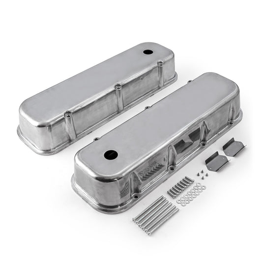 Tapa de válvulas lisa de aluminio pulido para Chevy BBC 454 - Alta con orificio