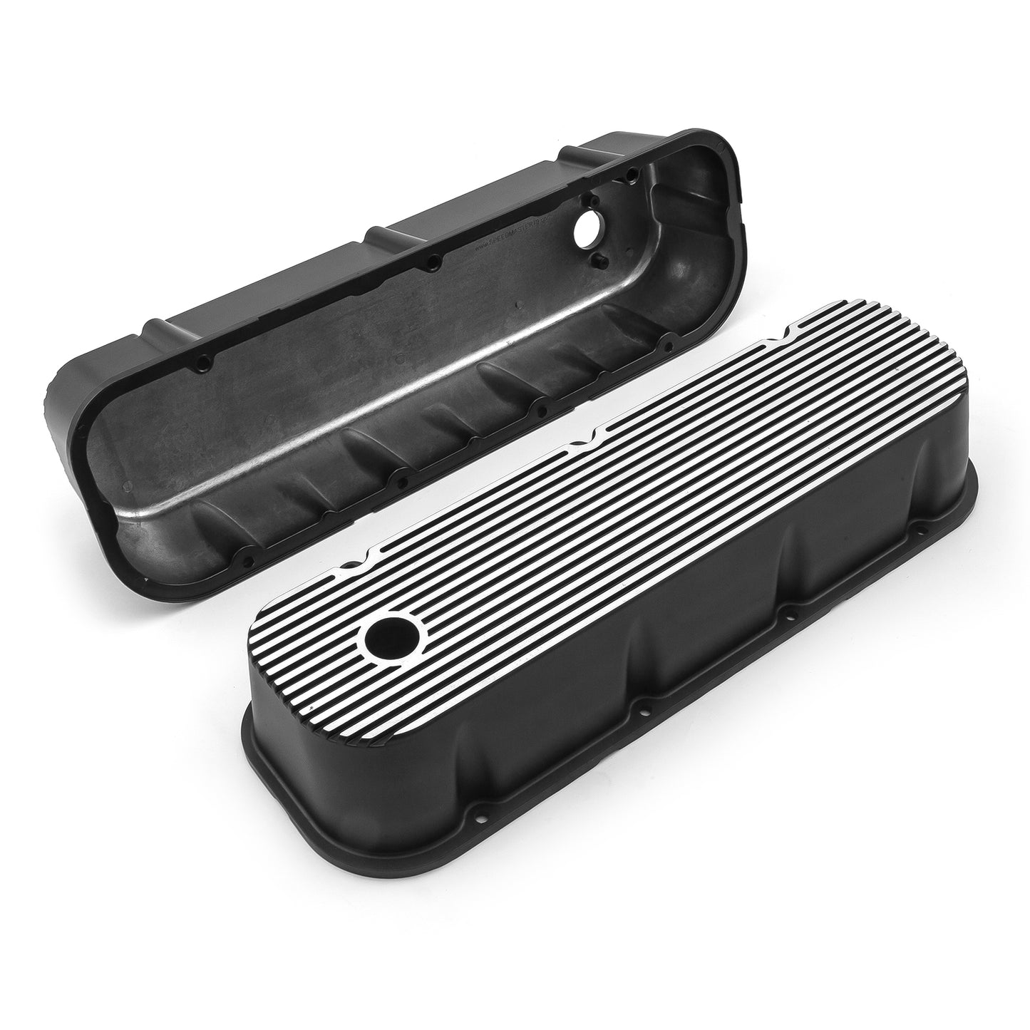 Tapas de válvulas de aluminio con aletas negras para Chevy BBC 454 - Altas con orificio