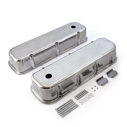 Tapas de válvulas de aluminio pulido fresado con bolas para Chevy BBC 454 - Altas con orificio