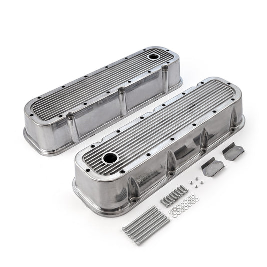 Tapas de válvulas de aluminio acanalado pulido para Chevy BBC 454 (altas, con orificio)